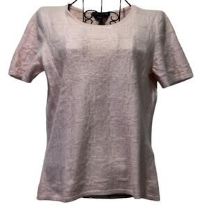 Casual Corner 100% Cashmere Short Sleeve Crew Pullover Sweater Baby Pink Medium